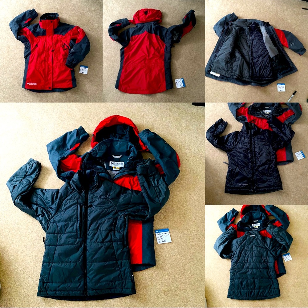 Columbia 3 in 1 jacket coat women's S red grey